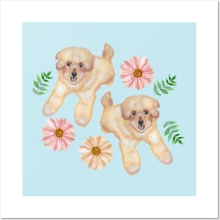 Puppies Leaves and Daisies Posters and Art